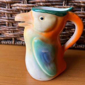 Vintage 1940s Pottery Bright Colored Parrot Bird Pitcher-Made in Czechoslovakia